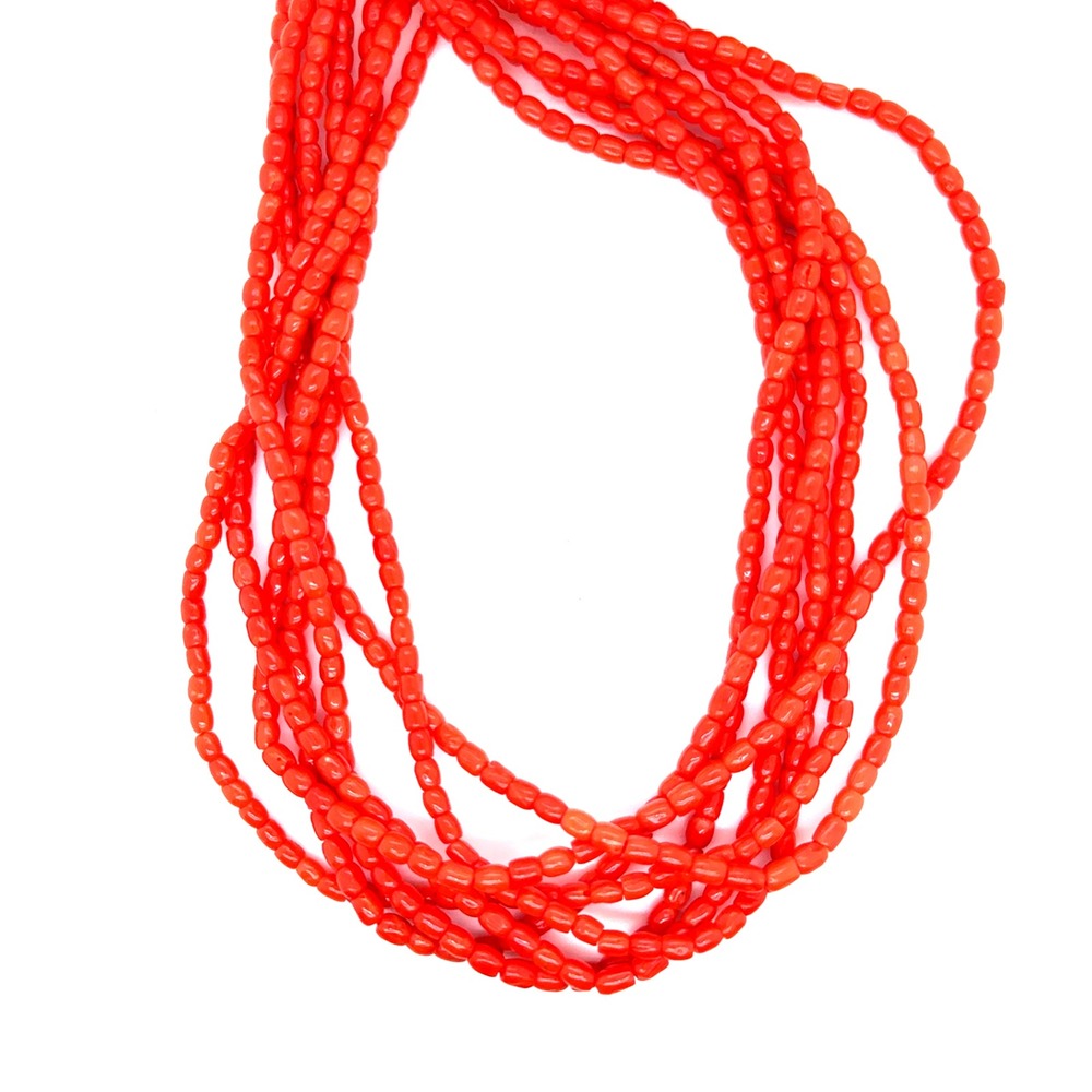 Vintage 18K Gold Multi Strand Red Coral Bead Necklace 750 Clasp 17in